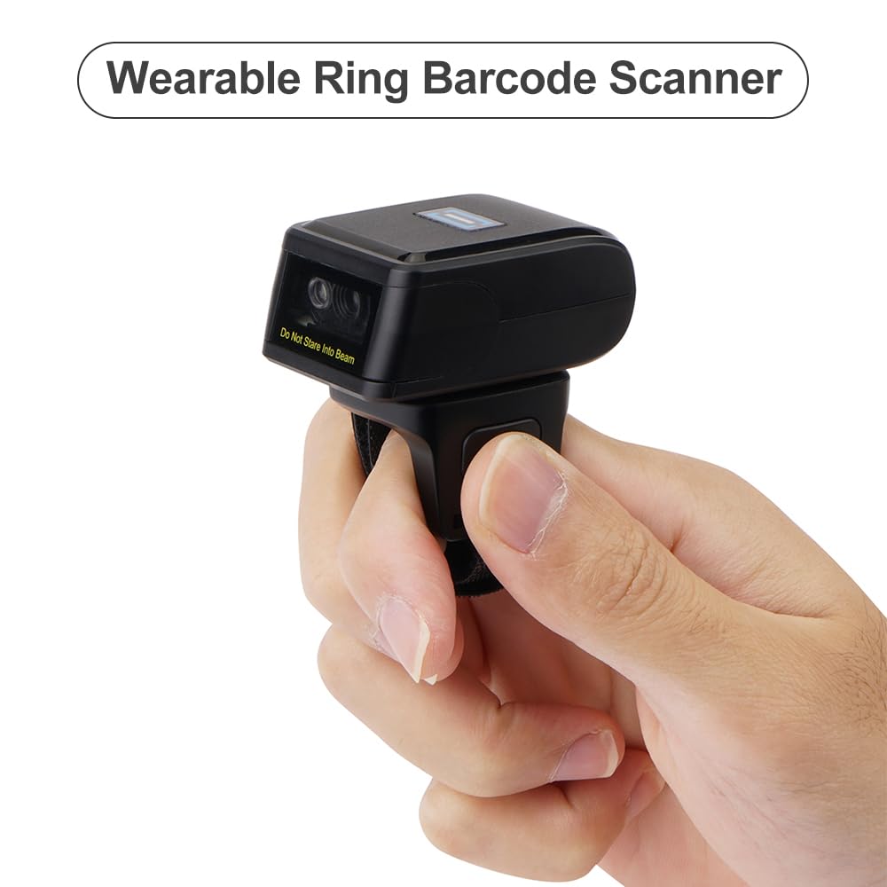 Marhynchus 2D Barcode Scanner Portable Finger Pinsive Hands Portable Ring Barcode Reader Wireless BT 2.4g Connexion pour la Bibliothèque de Supermarchés Express Company