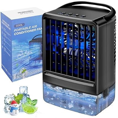 Portable Air Conditioner,Personal Mini Air Conditioners,Small Portable AC,3-Speed Desk AC Fan,Evaporative Air Cooler with Timer Function,7-Color Night light,Mist Modes for Bedroom,Office,Room(Black)