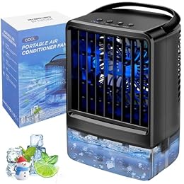 Portable Air Conditioner,Personal Mini Air Conditioners,Small Portable AC,3-Speed Desk AC Fan,Evaporative Air Cooler with Timer Function,7-Color Night light,Mist Modes for Bedroom,Office,Room(Black)