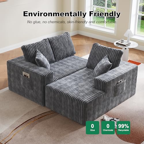 Image of Bean Bag Chairs for Adults, Memory Foam Reading Bean Bag Sofa Chair with Faux Fur Filler, Fireside Floor Gaming Chairs for Living Room, Bedroom and Office (Gray, 95 inch+Left Chaise)