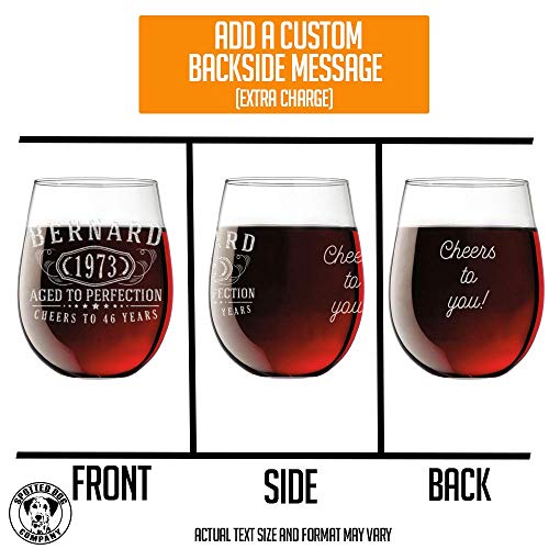 Spotted Dog Company Personalized Etched 17Oz Stemless Wine Glass For Birthday Gifts - Aged To Perfection, Bernard #TOP3