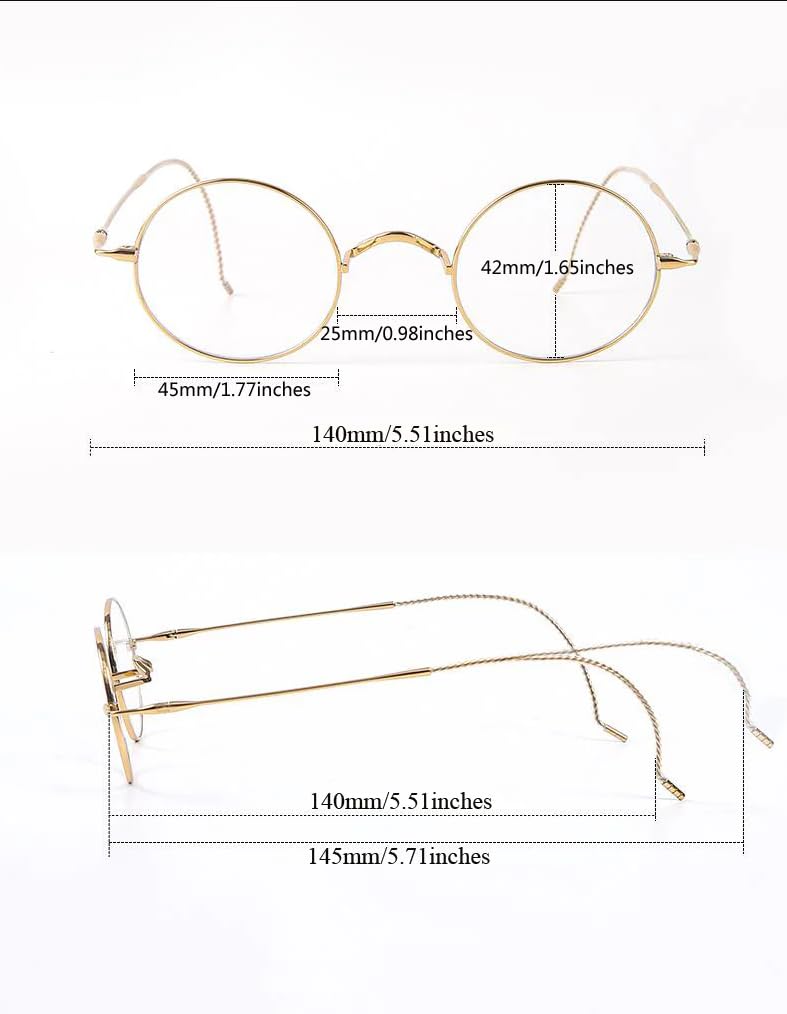 Agstum Retro Round Titanium Optical Eyeglasses Frame, Lightweight Wire Rim Glasses with Cable Arms, No Nose Pads