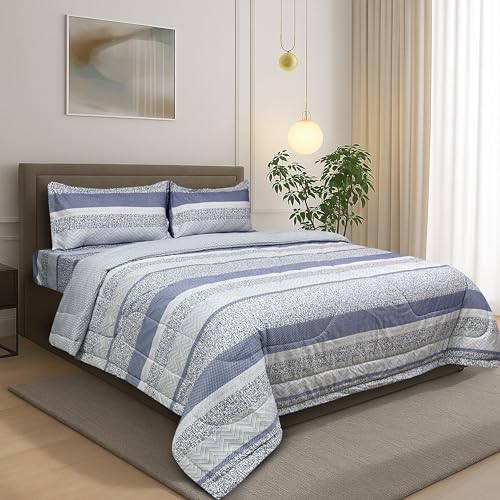 Image of Signature Reversible Super Soft Double Bed Comforter /Quilt Set 350GSM 88x90 inches, and Fitted Elastic Bed Sheet with Pillow Covers (Bluey Day, Comforter Set)
