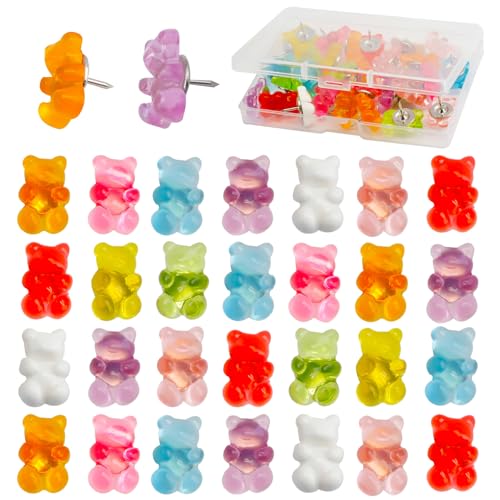 Zoyiancy Harz Bär Pinnnadeln, Kreative Dekorative Reißzwecke Pins Klarem Bunter für Pinnwand Büro, Pinnwandnadeln für Stoff Schmuck DIY Dekoration (30)