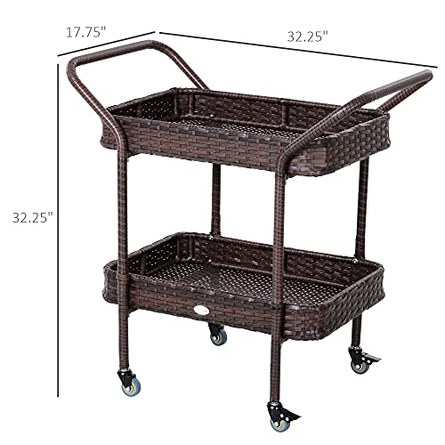 Outsunny Rattan Wicker Serving Cart With 2-Tier Open Shelf, Outdoor Wheeled Bar Cart With Brakes For Poolside, Garden, Patio #TOP2