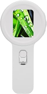 Portable Digital Magnifying Glass for Nature Observation with 200X Magnification and 16 LED Light, Handheld Microscope with 2" HD Display (White)
