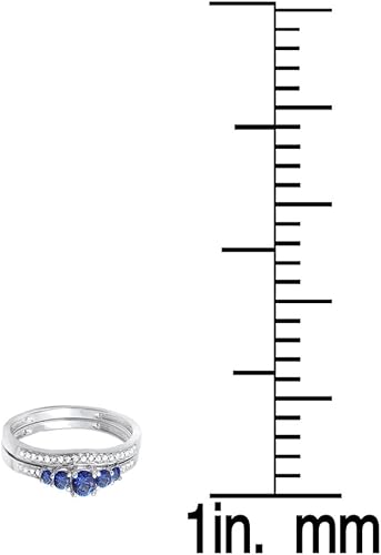 Vista 3 de Dazzlingrock Collection Anillo de compromiso nupcial de 5 piedras con zafiro azul y diamante blanco de 14 quilates, oro blanco