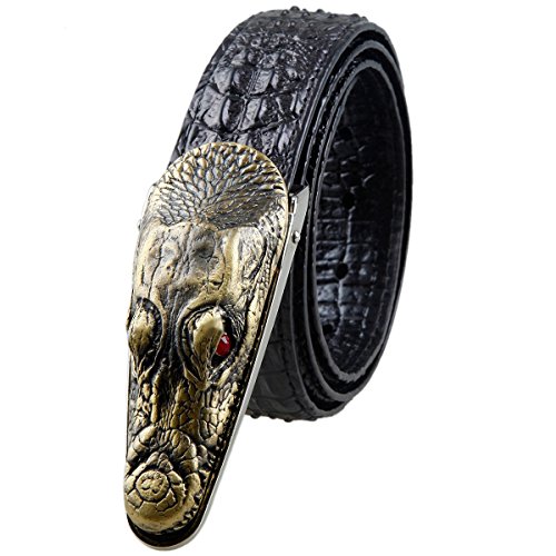 moonsix Leather Belts for Men 35mm Alligator Crocodile Embossed Dress Belt with Plaque Buckle,Style 1-Black