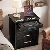 IGERI Black Nightstand with Gun Drawer f...