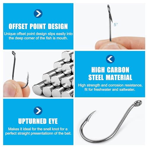 image for AGOOL Octopus Fishing Hooks, 300pcs Circle Hooks J Hooks Saltwater Oct