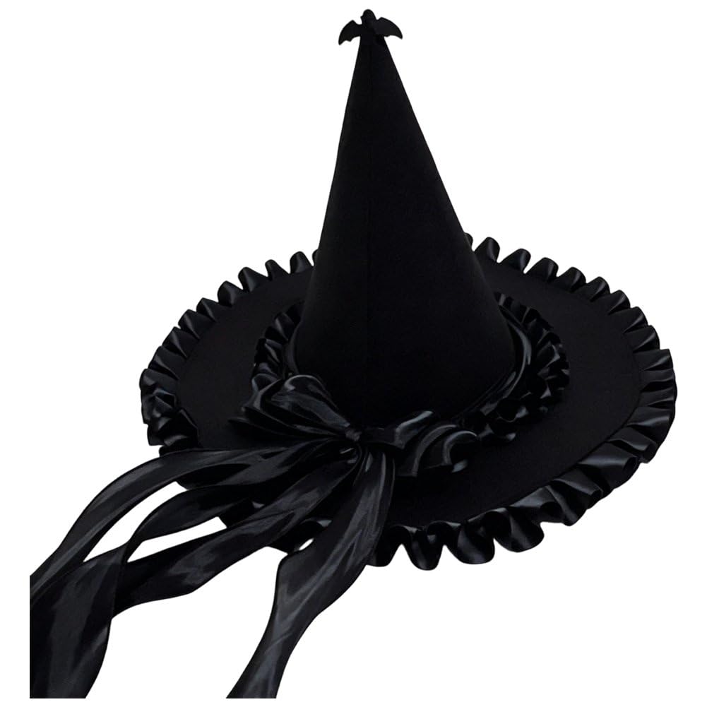 Lamdbao Ruffled Wizard Hat Women Cosplay Gothic Witch Headwear for Lolita Party Halloween Masquerade Costume Accessory