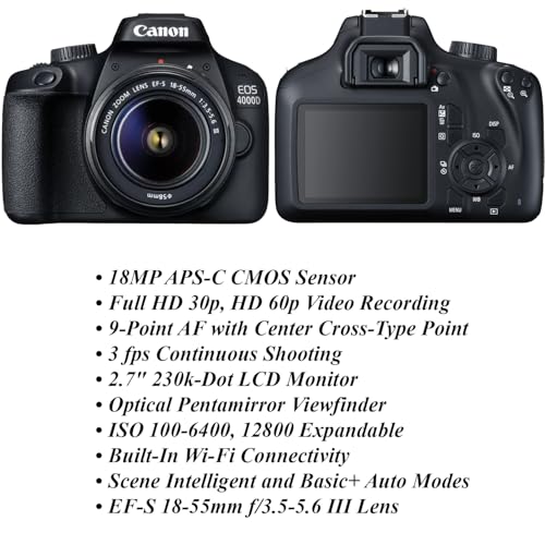 Canon EOS 4000D DSLR con lentes 18-55mm y 75-300mm plus telefoto miniatura 2