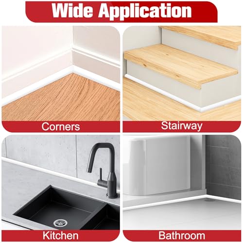 ToLanbbt Flexible Quarter Round Molding, 120 Inch Peel and Stick Rubber Trim, Double-Sided Self Adhesive Bendable Edge Molding for Floor, Bathroom, Kitchen, Countertop, 1/2” W x 1/2” H, White