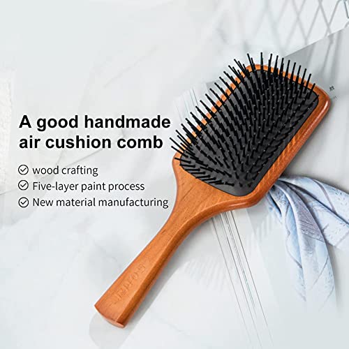 Rhos Wooden Paddle Hair Brush With Nylon Bristles For Men&Women-Large Wood Paddle Hair Brush For Detangling,Massage And Smoothing-Cushion Square Hair Brush For Thick/Curly/Thin/Long/Short Hair #TOP7