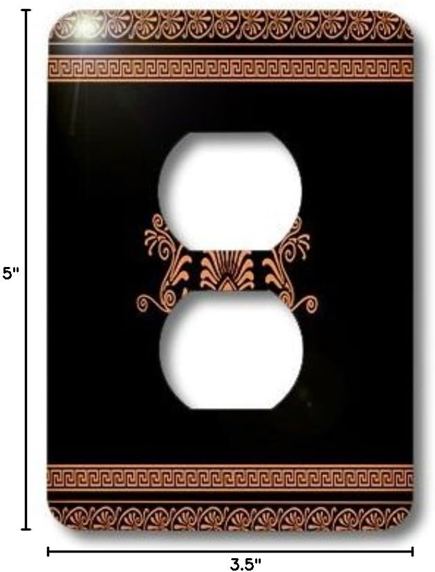 3dRose LLC lsp_56708_6 Orange and Black Ancient Greek Decorative Spirals and Palm Leaves Traditional Grecian Key 2 Plug Outlet Cover