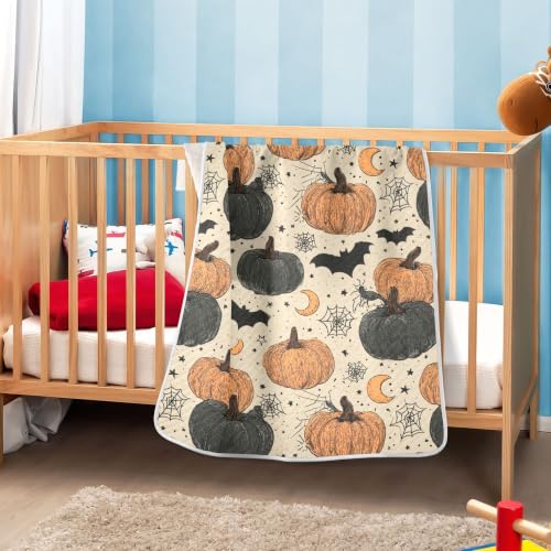 Image of Halloween Vintage Pumpkins Baby Blankets | Soft Warm Crib Stroller Blanket for Toddler Newborn Girls Boys 30x40in