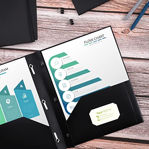 6 Pack Heavy Duty Plastic Folders,Two Pocket Folders With 3 Prongs,Black Folders 3 Prong Folders With Pockets,Letter Size Paper Folders File Folders With Metal Fasteners Card Slot For School Office #TOP5