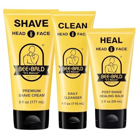 Bee Bald 3-Pack with SHAVE Premium Shaving Cream, HEAL Post-Shave Healing Balm, CLEAN Hydrating Facial Cleanser Cover