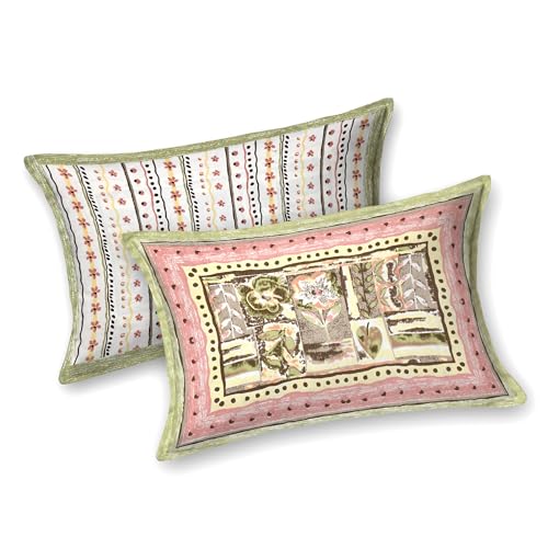 Image of BLOCKS OF INDIA Hand Block Printed 300 TC Cotton Super King Size Bedsheet(106 x 106) (Brush Green)