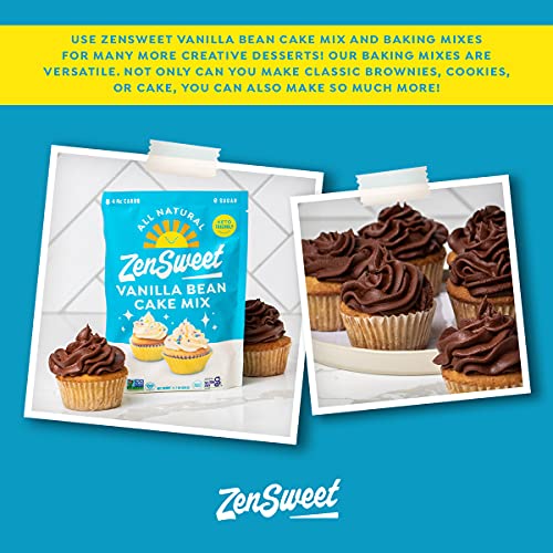 Zensweet Vanilla Bean Cake Mix - Vanilla Cake Mix With No Sugar Added - 11.7Oz, 3 Packs - Sugar-Free, Gluten Free, Grain Free, Vegan, Low Carb, Non-Gmo - With Monk Fruit Sweetener - Makes 12 Cupcakes #TOP6