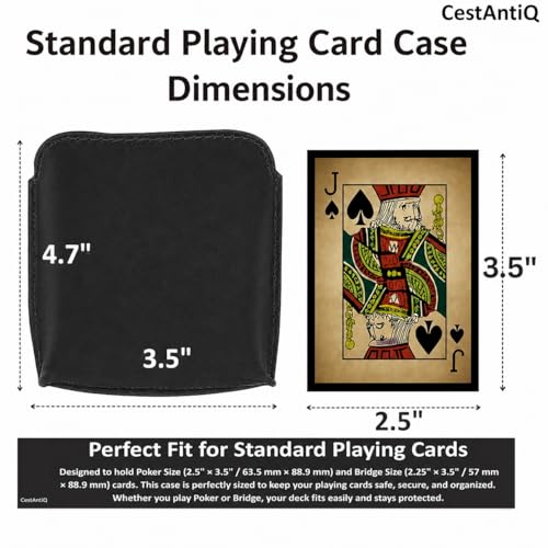 Image of Premium Full Grain Leather Playing Card Case, Zippered Playing Card Holder for Poker Bridge Cards, Durable Leather Card Deck Storage Organizer Travel Card Carrying Pouch Multi Purpose Wallet