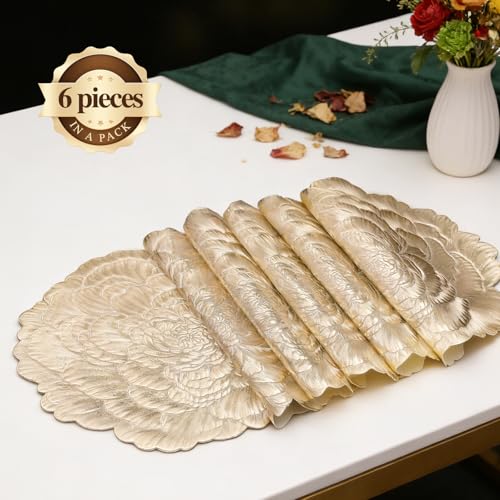 Set de table rond lavable pivoine dorée pour protéger la table des taches - 7