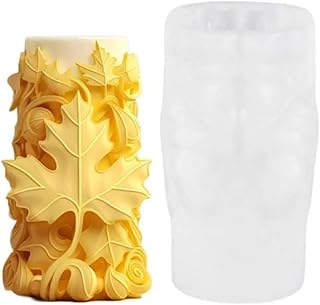 DAYnagh Candle Moulds, Pillar Silicone Candle Mold for Candle Making, Leaf Carved Shape Silicone Mould for Aromatherapy Candles Making, Soap Making, White