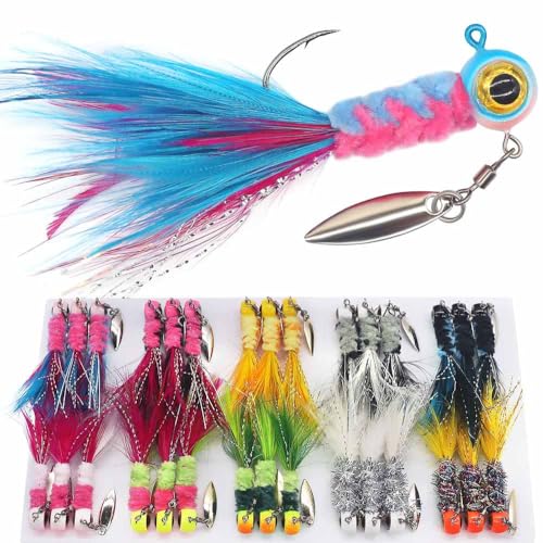 XFISHMAN-Crappie-Jigs-Marabou-Feather-Hair-Jigs-for-Crappie-Fishing-baits-and-Lures kit Panfish Trout 1/8 1/16 1/32 oz