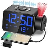 TAKRINK Despertador de Proyección Reloj Digital de Radio para Dormitorio Reloj LED Interruptor de 12/24 Horas Proyección de Rotación de 180 ° en la Pared