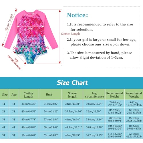 AIWUHE Conjunto de roupa de banho de uma peça de manga comprida para meninas, com zíper, roupa de ba