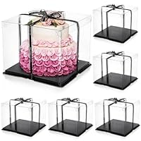 Cididu 6 Pack Large Clear Cake Box with Ribbon, Tall Cake Box Carrier 30.5x30.5x25.5 cm, Tiered Transparent Cake Packaging Boxes with Lid, PET Clear Gift Containers for Birthday Wedding Party