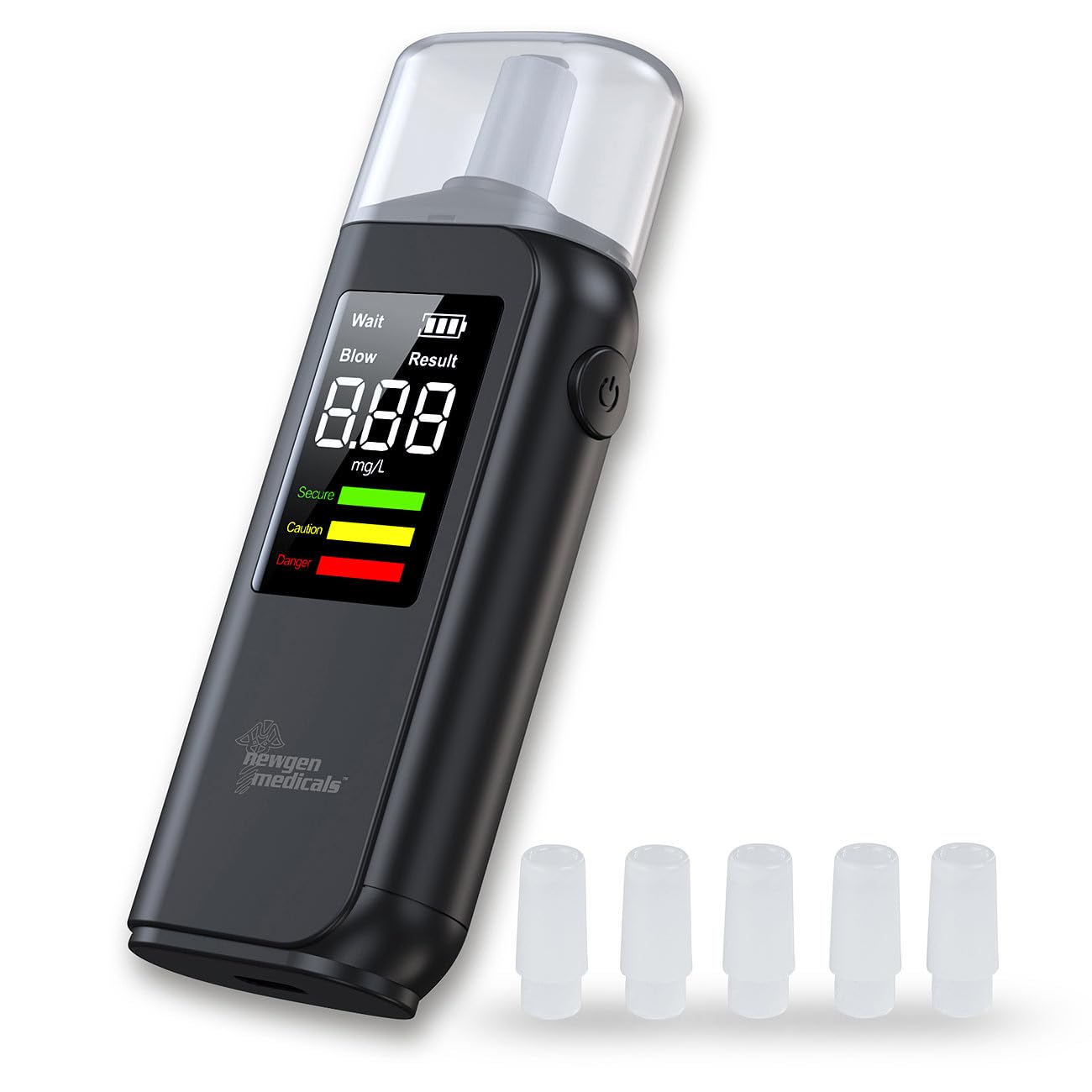 Newgen Medicals Alkoholtester für Auto: Berührungsloser Alkoholtester mit LCD-Anzeige, LED-Farbskala und Akku (für unterwegs, hygienisch)