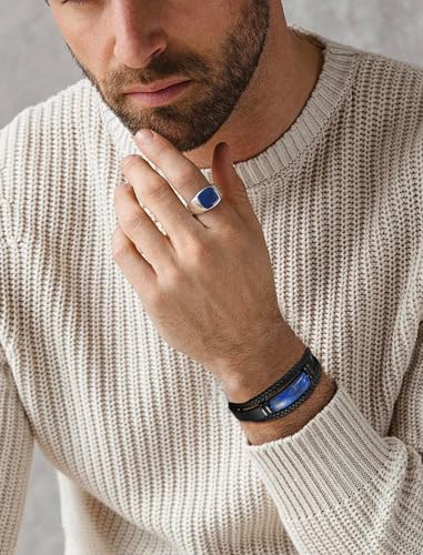 Lapis Lazuli Bracelets for Men Leather Black Bracelet3