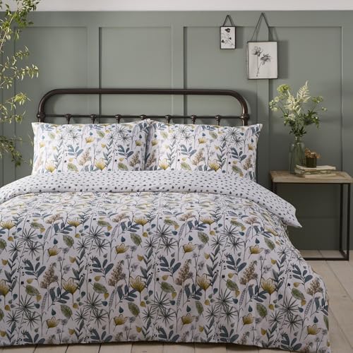 Portfolio Home Kew Floral Natural Super King Reversible Soft Easy Care Bed Linen Bedding Duvet Cover Quilt Set With Pillow Cases