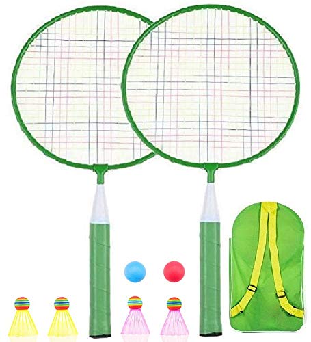 Badminton Racket for Children 1 Pair, Nylon Alloy Durable Badminton Racquet Set for Kids Indoor/Outdoor Sport Gameï¼ˆIncluding 4 Badminton and 2 Table Tennisï¼‰(Green)