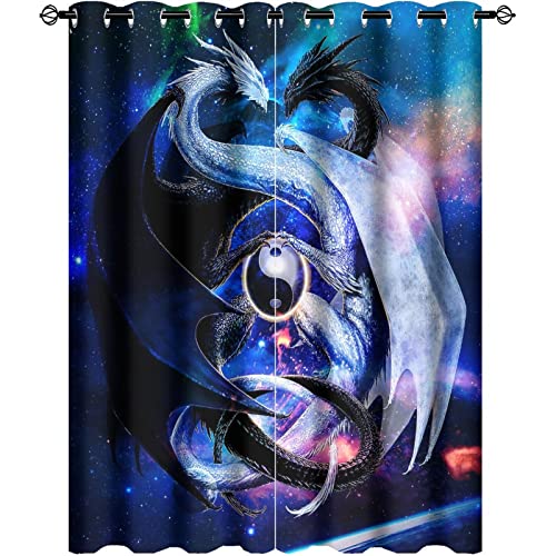 INSFBRB Cool Japanese Dragon Curtains for Bedroom 2 Panels 54L x 21W
