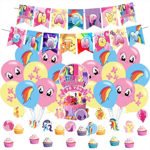 X-M Cartoon Party Supplies Birthday Decorations Set Include Banner Balloons Hanging Swirls Cake Cupcake Toppers for Boys Girls Party.