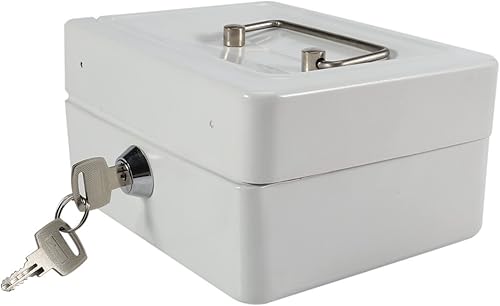 Miniatura 7 de Pequeña caja de metal para efectivo, mini caja de bloqueo de dinero, portátil, organizador de cambio, asa de bloqueo, bandeja extraíble,