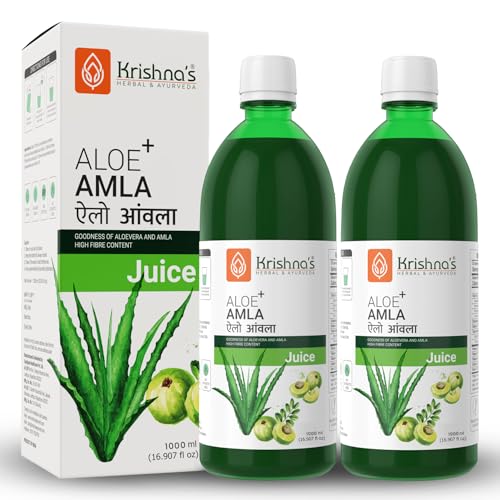 Image of Krishna's Aloe Vera Amla Mix Juice - 1000 ml (Pack of 2) | A Perfect Mix for Healthy Body | For Healthy Hair, Skin, Digestion & Immunity