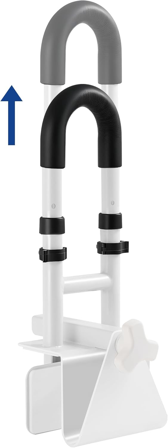 adjustable bathtub grab bar for seniors - 3-level height adjustment (13.7"-15.7"), fits tub walls 3"-7", safety rail for elderly & disabled, non-slip handle for bathtub,supports 300 lbs height adjustable
