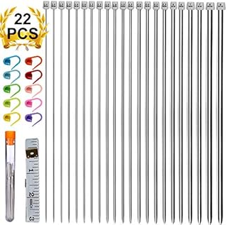 Knitting Needles Set, ARPDJK 11 Pairs 2mm - 8mm Stainless Steel Circular Pointed Long Knitting Needles Kit with Stitch Markers, Large Eye Blunt Needles, Measure Tape Accessories for Beginners