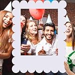 32 x 24 Inch Extra Large Scalloped Blank Photo Booth Props Frame for Selfie Birthday Event, Cutout Picture DIY Frame for Valentines Wedding Bridal Shower Bachelorette Supplies Decor(White)