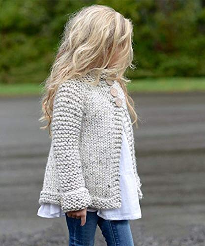 Baby Little Girls Cute Autumn Winter Button Knitted Sweater Cardigan Warm Thick Coat Jacket Clothes (Gray, 2T) #TOP1