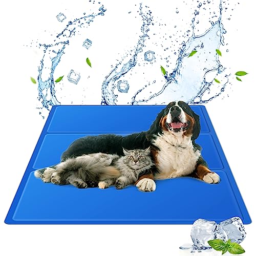 vsshe Haustier Kühlmatte Groß,120 x 70 cm Dog Cooling Mat Kühlmatte für Hund und Katzen XXL Selbstkuhlend Kühldecke Hundebett Ungiftiges Gel Kühldecke Hält Haustiere im Heißen Sommer Kühl Blau