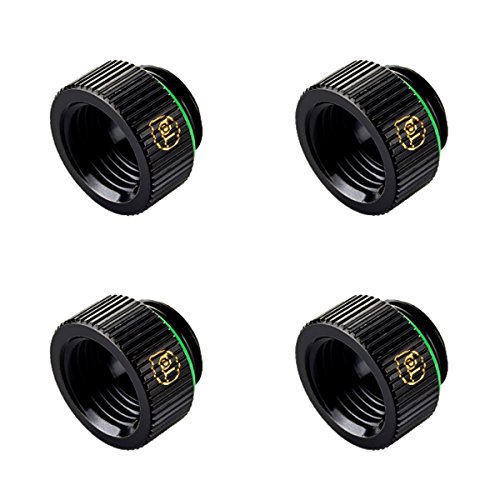 Bitspower Touchaqua G1/4" Male to Female Extender Fitting, Glorious Black, 4-Pack