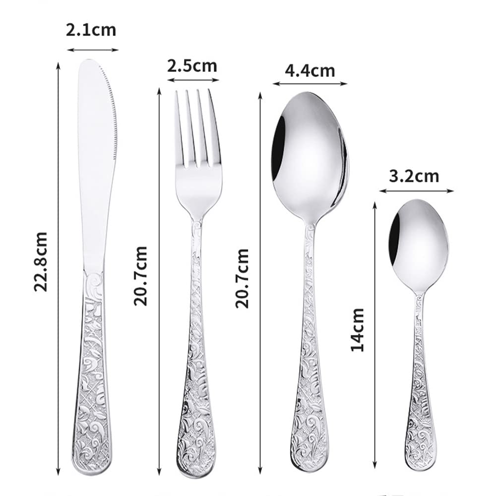 Unique Pattern Relief Cucina in Acciaio Inox Argenteria Da Tavola Flatware Posate Set Bistecca Coltello Forchetta Cucchiaio (Oro,16 pezzi)