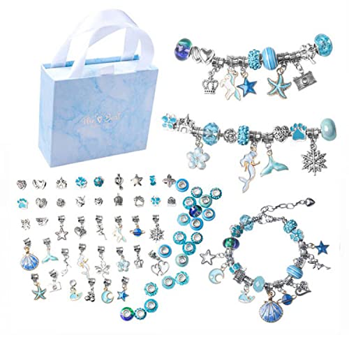 Georgie Porgy Kit de bracelet DIY pour filles avec coffret cadeau exquis - Bracelet artisanal - Kit cadeau d'anniversaire pour enfants (bleu) Cover