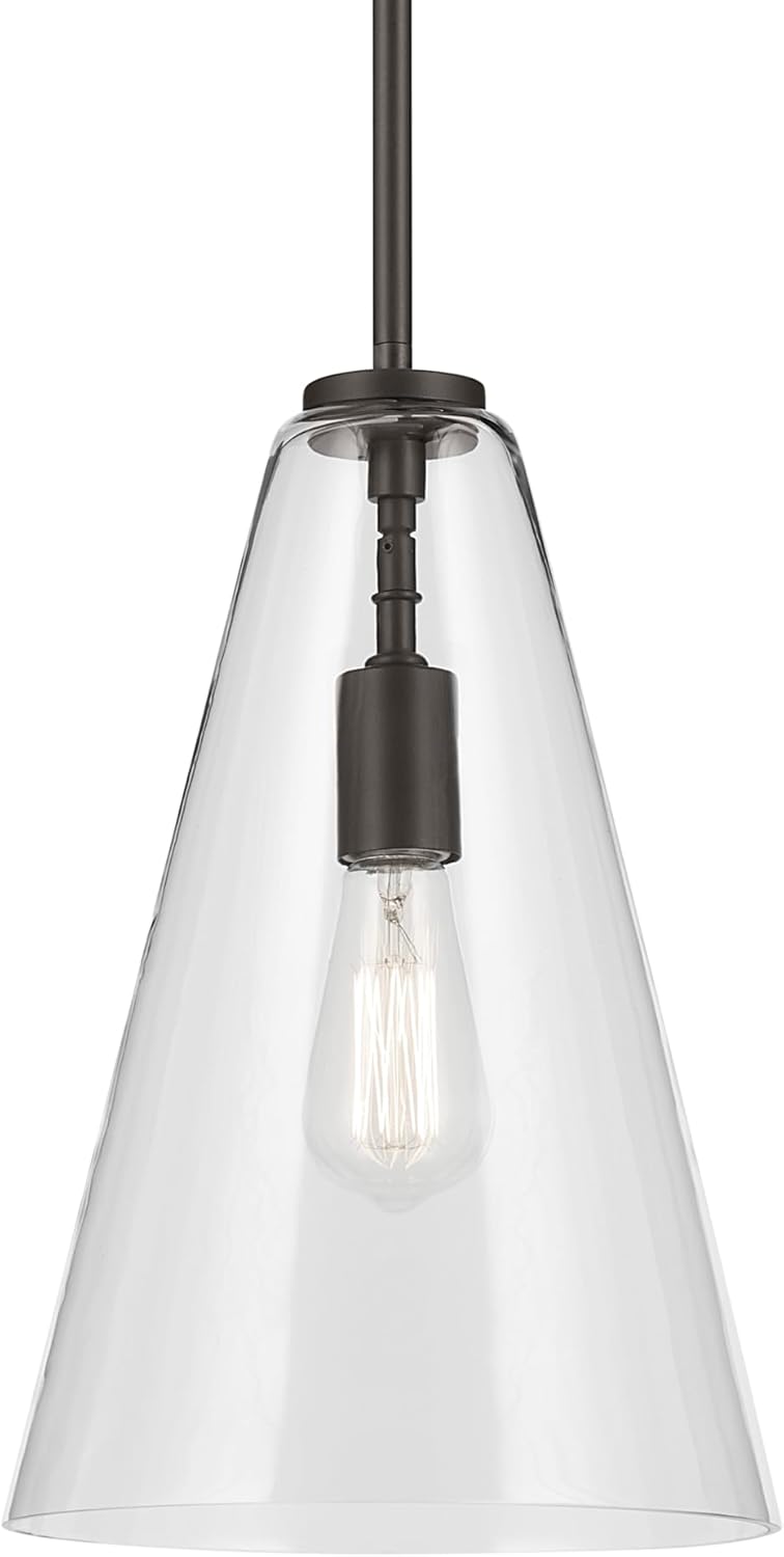 Everly 15.25" 1-Light Cone Pendant with Clear Glass in Olde Bronze, for Kitchen Island, Dining Nook, Bedroom, (15.25" x 10.25") 42199OZ