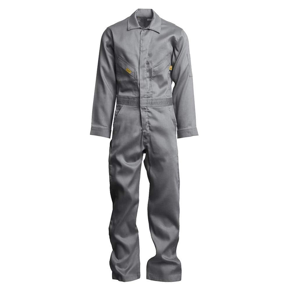 Lapco FR GOCD7LG-48 TL Flame Resistant Gold Label Deluxe Coverall, 88% Cotton 12% Nylon Blend Twill with Moisture Management, HRC 2, NFPA 70E, 7 oz, 48 Tall, Gray