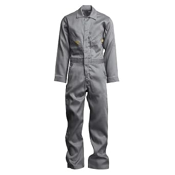 Lapco FR GOCD7LG-48 TL Flame Resistant Gold Label Deluxe Coverall, 88% Cotton 12% Nylon Blend Twill with Moisture Management, HRC 2, NFPA 70E, 7 oz, 48 Tall, Gray